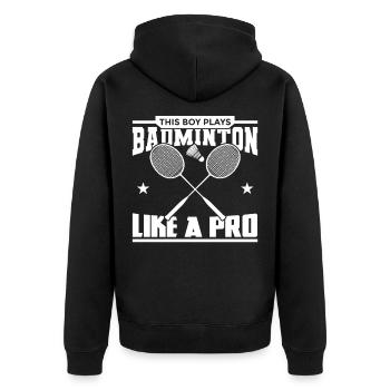 Boy plays like a badminton pro - Unisex Premium Organic Zip Hoodie - black - Back - Nico (187cm)