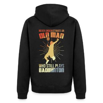 Badminton Großvater - Unisex Premium Bio Zip Hoodie - Schwarz - Hinten - Nico (187cm)