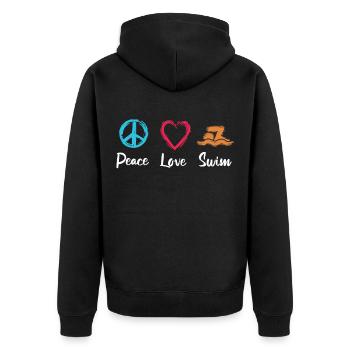 Frieden Liebe Schwimmen - Unisex Premium Bio Zip Hoodie - Schwarz - Hinten - Nico (187cm)