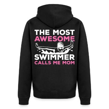 Schwimmer Mama - Unisex Premium Bio Zip Hoodie - Schwarz - Hinten - Nico (187cm)