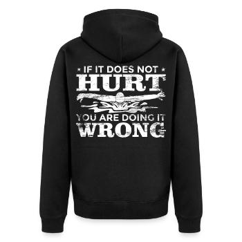 Schwimmer Spruch - Unisex Premium Bio Zip Hoodie - Schwarz - Hinten - Nico (187cm)