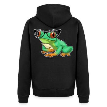 Frosch Sekretärin Brille Büro - Unisex Premium Bio Zip Hoodie - Schwarz - Hinten - Nico (187cm)