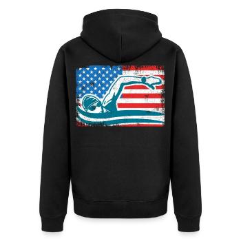 4. Juli Schwimmen - Unisex Premium Bio Zip Hoodie - Schwarz - Hinten - Nico (187cm)