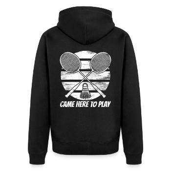 Badminton saying - Unisex Premium Organic Zip Hoodie - black - Back - Nico (187cm)