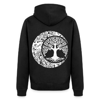 Baum des Lebens Cresent Mondphasen Mandala Yoga - Unisex Premium Bio Zip Hoodie - Schwarz - Hinten - Nico (187cm)
