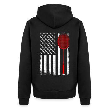 Patriotischer Badmintonspieler - Unisex Premium Bio Zip Hoodie - Schwarz - Hinten - Nico (187cm)