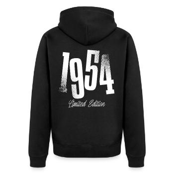 1954 Jahrgang Geburtstag Baujahr Geboren - Unisex Premium Bio Zip Hoodie - Schwarz - Hinten - Nico (187cm)