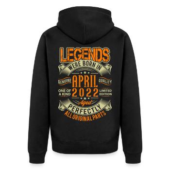 2022 April Geburtstag Legende - Unisex Premium Bio Zip Hoodie - Schwarz - Hinten - Nico (187cm)