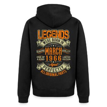 1966 März Geburtstag Legende - Unisex Premium Bio Zip Hoodie - Schwarz - Hinten - Nico (187cm)