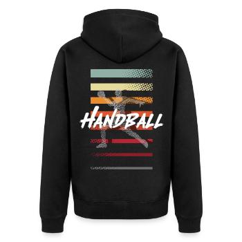 Handball Handballer - Unisex Premium Bio Zip Hoodie - Schwarz - Hinten - Nico (187cm)
