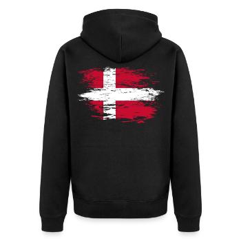 Denmark flag used - Unisex Premium Organic Zip Hoodie - black - Back - Nico (187cm)