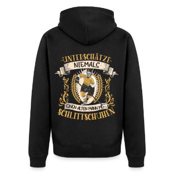 Eishockey Eishockeyspieler Schlittschuhe Geschenk - Unisex Premium Bio Zip Hoodie - Schwarz - Hinten - Nico (187cm)