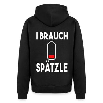 I brauch Spätzle Schwäbisch Schwaben - Unisex Premium Bio Zip Hoodie - Schwarz - Hinten - Nico (187cm)