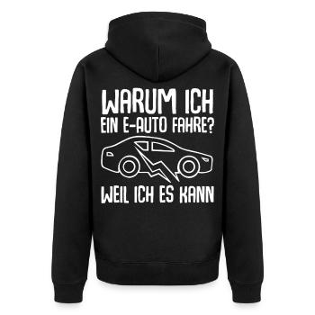 E-Auto Elektroauto - Unisex Premium Bio Zip Hoodie - Schwarz - Hinten - Nico (187cm)