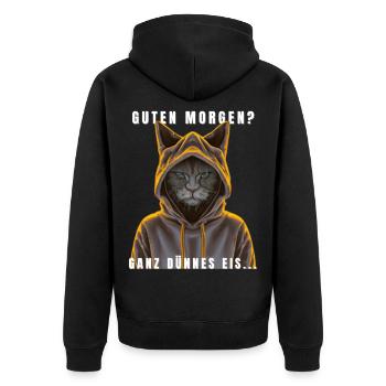 Katze im Hoodie Neon Outline - Unisex Premium Bio Zip Hoodie - Schwarz - Hinten - Nico (187cm)