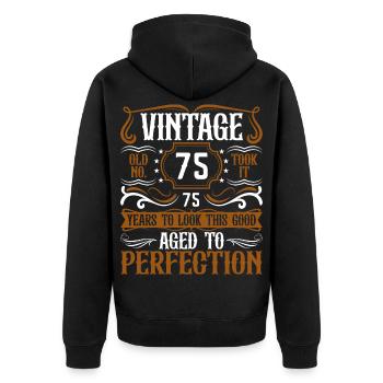 75th Birthday Vintage Retro - Unisex Premium Organic Zip Hoodie - black - Back - Nico (187cm)