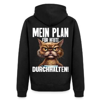 Mein Plan Für Heute Durchhalten! - Unisex Premium Bio Zip Hoodie - Schwarz - Hinten - Nico (187cm)