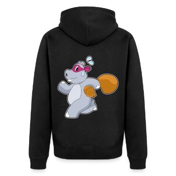 Nilpferd Bandit Geldsack - Unisex Premium Bio Zip Hoodie - Schwarz - Hinten - Nico (187cm)