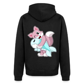 Katze Fisch - Unisex Premium Bio Zip Hoodie - Schwarz - Hinten - Nico (187cm)