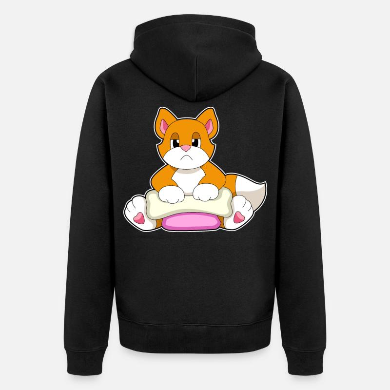 Katze Knochen - Unisex Premium Bio Zip Hoodie - Schwarz