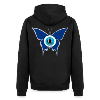 Nazar Schmetterling weiß - Unisex Premium Bio Zip Hoodie - Schwarz - Hinten - Nico (187cm)