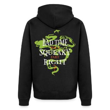 Schlechtes Timing für ein Quietschenden Furz oder - Unisex Premium Bio Zip Hoodie - Schwarz - Hinten - Nico (187cm)