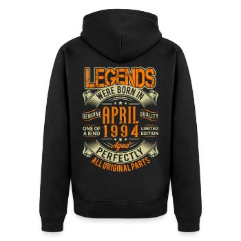 1994 April Geburtstag Legende - Unisex Premium Bio Zip Hoodie - Schwarz - Hinten - Nico (187cm)