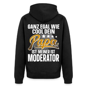 Moderator Papa Vater Vatertag Cooler Papa - Unisex Premium Bio Zip Hoodie - Schwarz - Hinten - Nico (187cm)