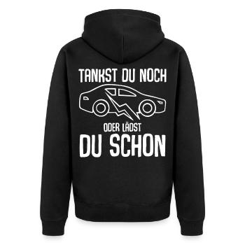 E-Auto Elektroauto - Unisex Premium Bio Zip Hoodie - Schwarz - Hinten - Nico (187cm)