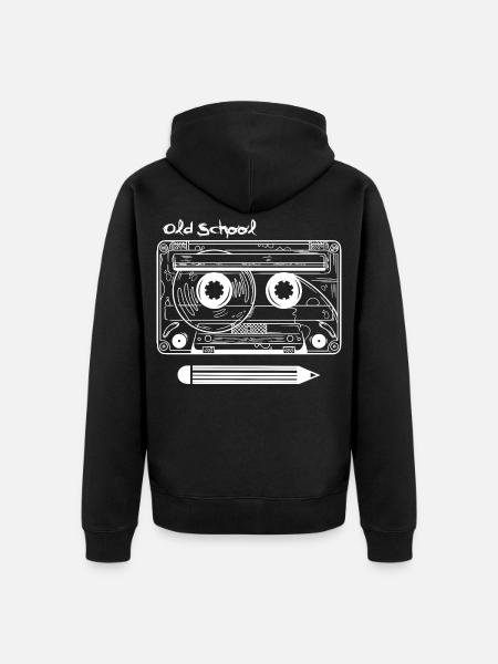 Cassette rétro et stylo - Veste à capuche bio Premium Unisexe - noir