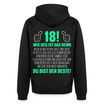 18. Geburtstag Lustiges Geschenk - Unisex Premium Bio Zip Hoodie - Schwarz - Hinten - Nico (187cm)