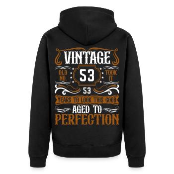 53rd Birthday Vintage Retro - Unisex Premium Organic Zip Hoodie - black - Back - Nico (187cm)