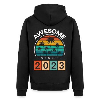 2023 Anniversaire Né Année de naissance millésime - Veste à capuche bio Premium Unisexe - noir - Dos - Nico (187cm)