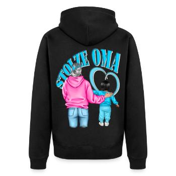 stolze Oma - Enkel schwarze Haare blaues Herz - Unisex Premium Bio Zip Hoodie - Schwarz - Hinten - Nico (187cm)