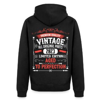 2023 Année de naissance Né Anniversaire Vintage - Veste à capuche bio Premium Unisexe - noir - Dos - Nico (187cm)