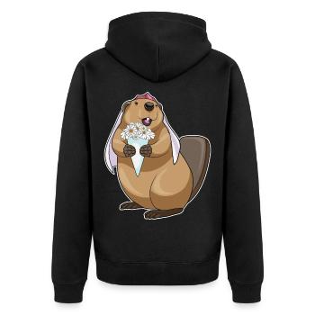 Biber Braut Blumen Hochzeit - Unisex Premium Bio Zip Hoodie - Schwarz - Hinten - Nico (187cm)