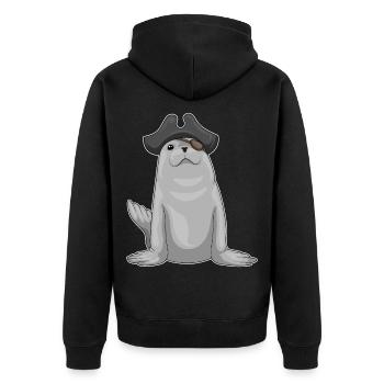 Seehund Pirat Augenklappe - Unisex Premium Bio Zip Hoodie - Schwarz - Hinten - Nico (187cm)