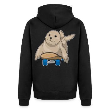 Seehund Skater Skateboard - Unisex Premium Bio Zip Hoodie - Schwarz - Hinten - Nico (187cm)