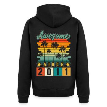 2011 Geboren Geburtstag Geburtsjahr Vintage - Unisex Premium Bio Zip Hoodie - Schwarz - Hinten - Nico (187cm)