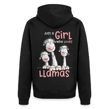 Just A Girl Who Loves Llamas Spruch - Unisex Premium Bio Zip Hoodie - Schwarz - Hinten - Nico (187cm)