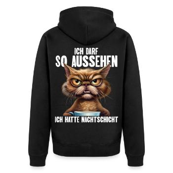 Ich Darf So Aussehen Ich Hatte Nachtschicht - Unisex Premium Bio Zip Hoodie - Schwarz - Hinten - Nico (187cm)