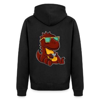 T-Rex Gamer Gaming Zocken Zocker - Unisex Premium Bio Zip Hoodie - Schwarz - Hinten - Nico (187cm)