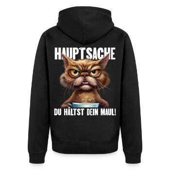 Hauptsache Du Hälst Dein Maul - Unisex Premium Bio Zip Hoodie - Schwarz - Hinten - Nico (187cm)