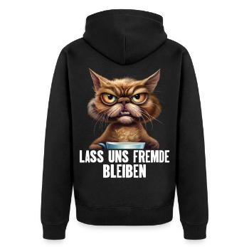 Lass Uns Fremde Bleiben - Unisex Premium Bio Zip Hoodie - Schwarz - Hinten - Nico (187cm)