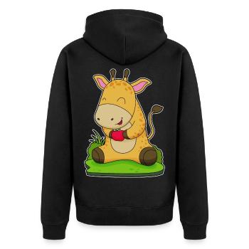 Giraffe Apfel  - Unisex Premium Bio Zip Hoodie - Schwarz - Hinten - Nico (187cm)