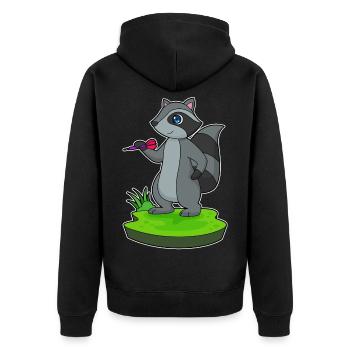 Waschbär Dart Dartpfeil - Unisex Premium Bio Zip Hoodie - Schwarz - Hinten - Nico (187cm)