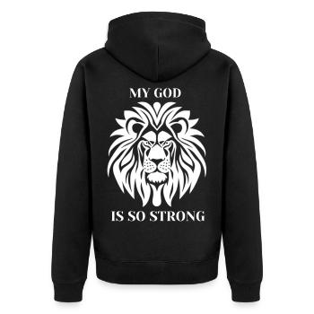 La force de Leo God Déclaration forte - Veste à capuche bio Premium Unisexe - noir - Dos - Nico (187cm)
