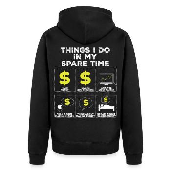 Dinge in meiner Freizeit Investor Aktien Geschenk - Unisex Premium Bio Zip Hoodie - Schwarz - Hinten - Nico (187cm)