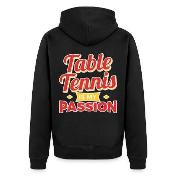 Tischtennis Motivation - Unisex Premium Bio Zip Hoodie - Schwarz - Hinten - Nico (187cm)