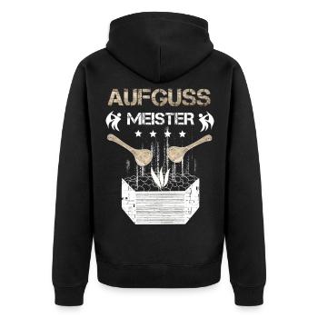 Aufguss Meister Saunagänger - Unisex Premium Bio Zip Hoodie - Schwarz - Hinten - Nico (187cm)